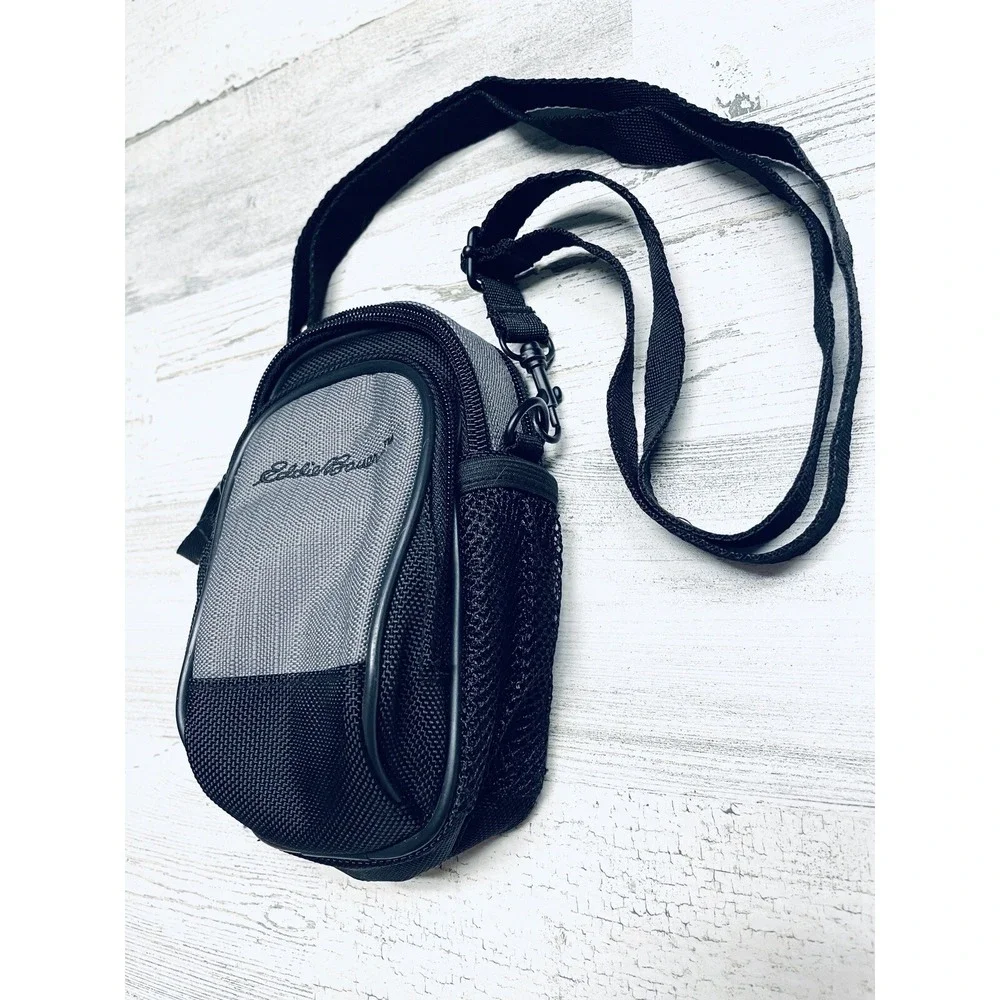 Vintage Eddie Bauer Camera Bag Gray Crossbody Travel Nylon Zip Pocket Pouch‎